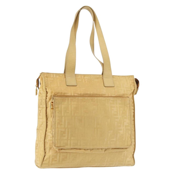 FENDI Zucca Canvas Hand Bag Yellow Gold Auth 143226