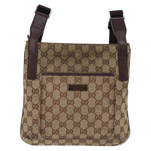 GUCCI GG Canvas Shoulder Bag Beige Silver Auth 143234