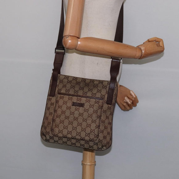 GUCCI GG Canvas Shoulder Bag Beige Silver Auth 143234