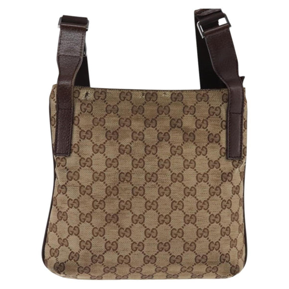 GUCCI GG Canvas Shoulder Bag Beige Silver Auth 143234