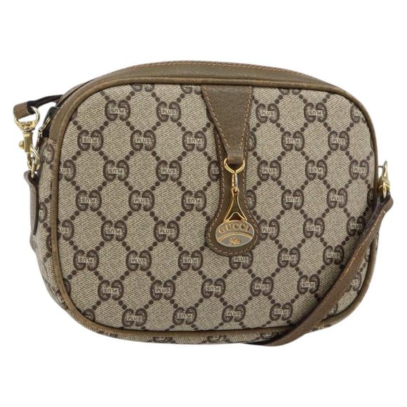 GUCCI GG Plus Supreme Shoulder Bag PVC Leather Beige Gold Auth 143237