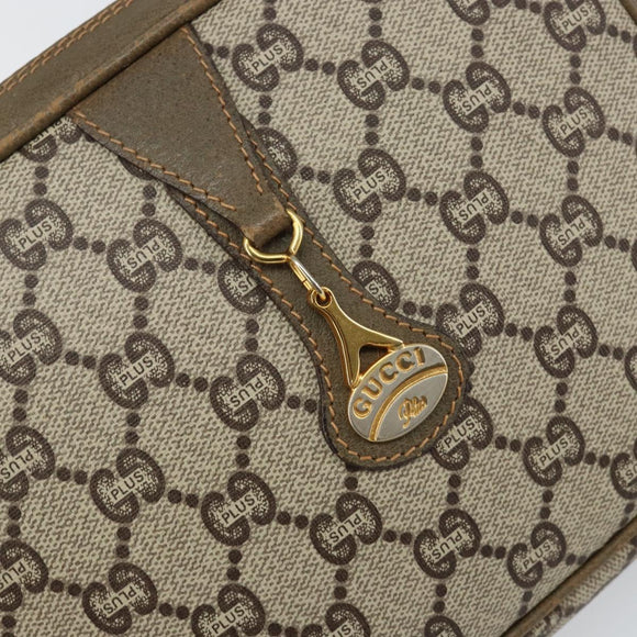 GUCCI GG Plus Supreme Shoulder Bag PVC Leather Beige Gold Auth 143237