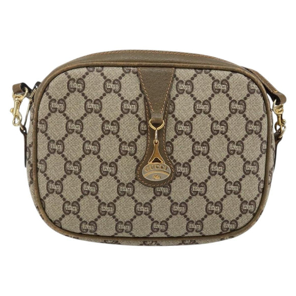 GUCCI GG Plus Supreme Shoulder Bag PVC Leather Beige Gold Auth 143237
