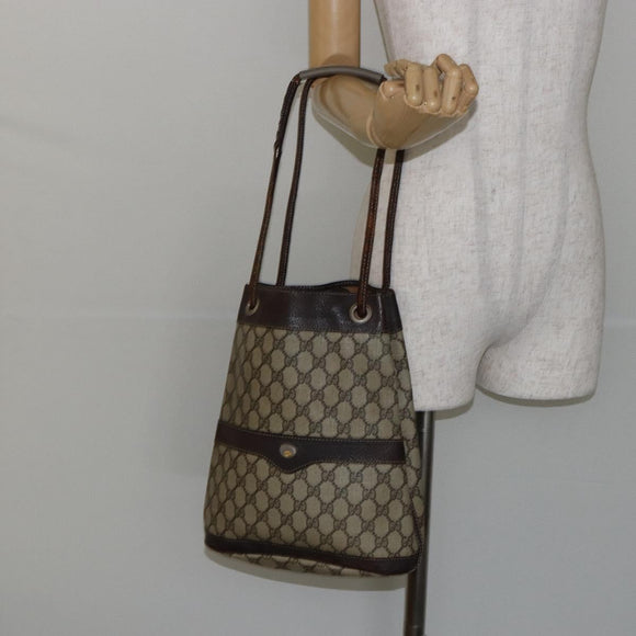 GUCCI GG Supreme Shoulder Bag PVC Beige Gold Auth 143238