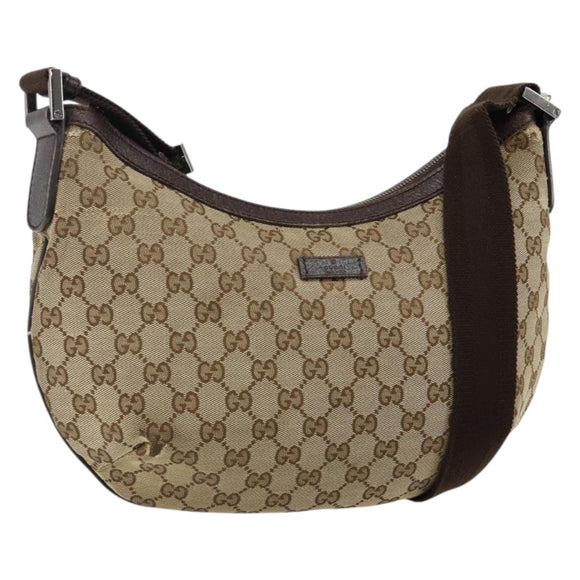 GUCCI GG Canvas Shoulder Bag Beige Silver 181092 Auth 143244