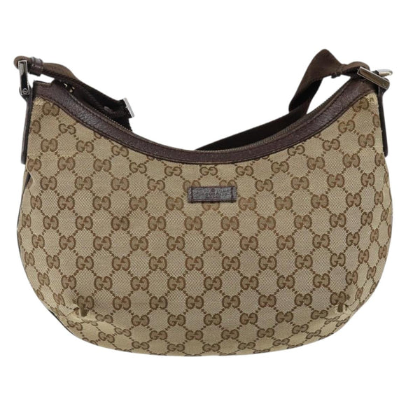 GUCCI GG Canvas Shoulder Bag Beige Silver 181092 Auth 143244