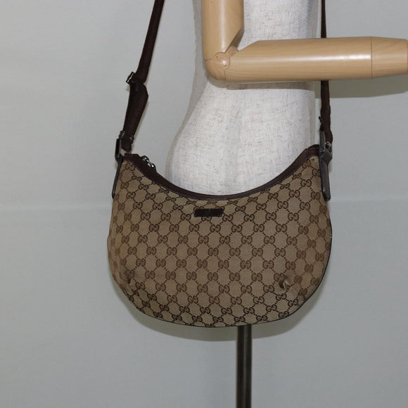 GUCCI GG Canvas Shoulder Bag Beige Silver 181092 Auth 143244