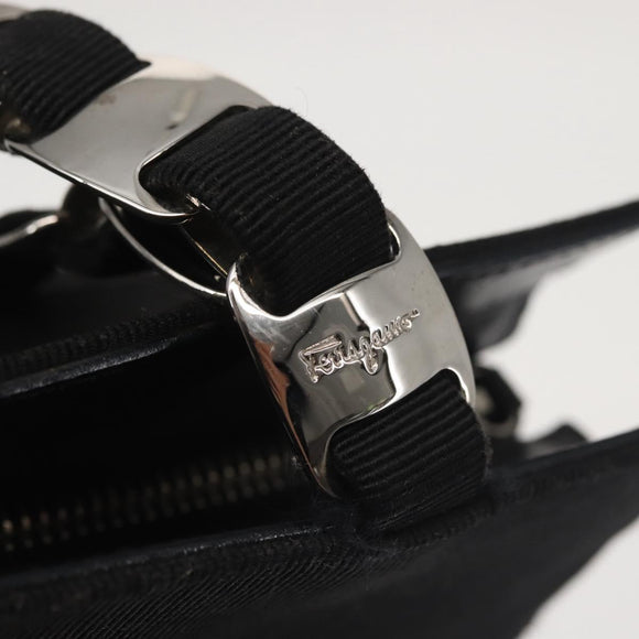 Salvatore Ferragamo Vala Hand Bag Canvas Black Silver Auth 143256