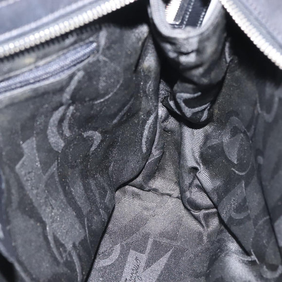 Salvatore Ferragamo Vala Hand Bag Canvas Black Silver Auth 143256