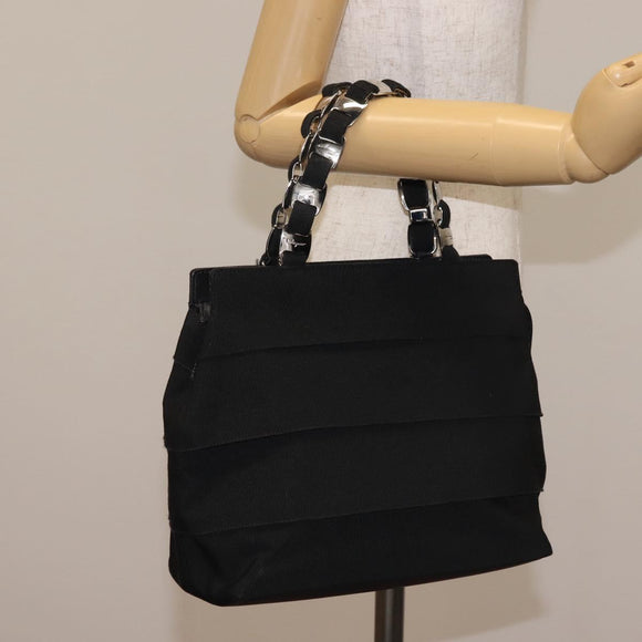 Salvatore Ferragamo Vala Hand Bag Canvas Black Silver Auth 143256