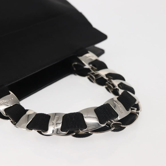 Salvatore Ferragamo Vala Hand Bag Canvas Black Silver Auth 143256