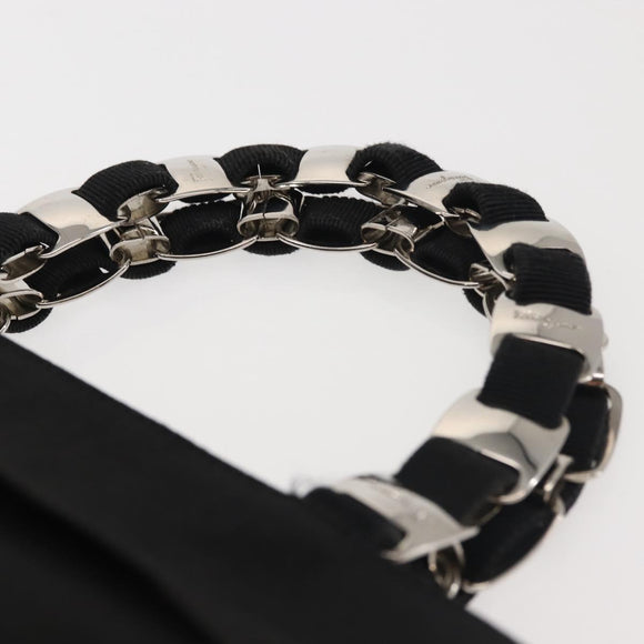 Salvatore Ferragamo Vala Hand Bag Canvas Black Silver Auth 143256