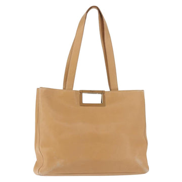 Salvatore Ferragamo Gancini Tote Bag Leather Beige Gold Auth 143257