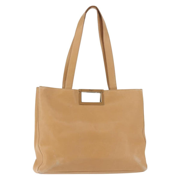 Salvatore Ferragamo Gancini Tote Bag Leather Beige Gold Auth 143257