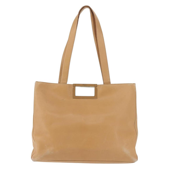 Salvatore Ferragamo Gancini Tote Bag Leather Beige Gold Auth 143257