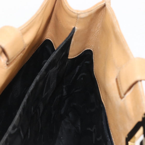 Salvatore Ferragamo Gancini Tote Bag Leather Beige Gold Auth 143257