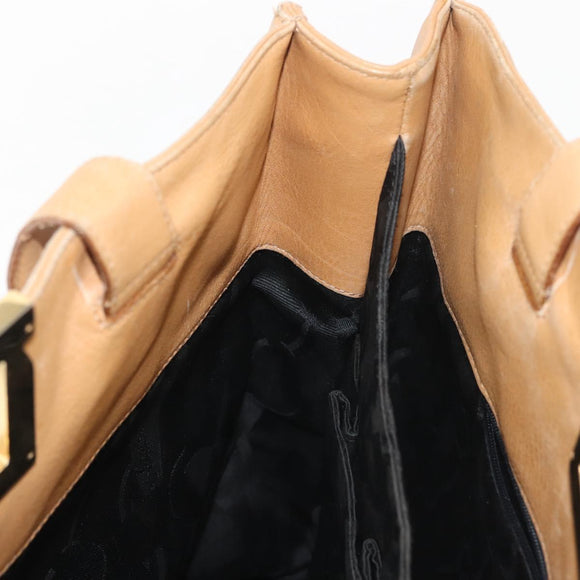 Salvatore Ferragamo Gancini Tote Bag Leather Beige Gold Auth 143257