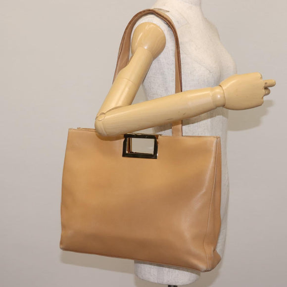 Salvatore Ferragamo Gancini Tote Bag Leather Beige Gold Auth 143257