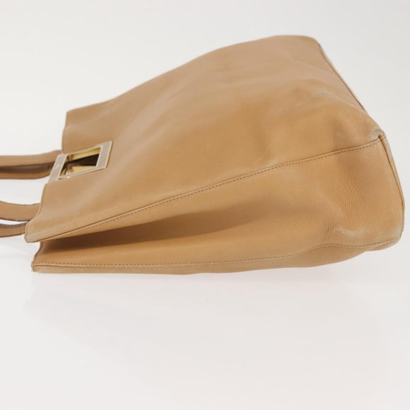 Salvatore Ferragamo Gancini Tote Bag Leather Beige Gold Auth 143257