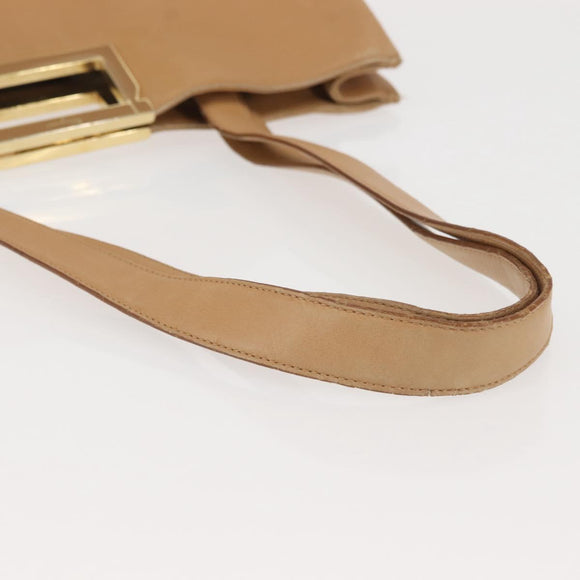 Salvatore Ferragamo Gancini Tote Bag Leather Beige Gold Auth 143257