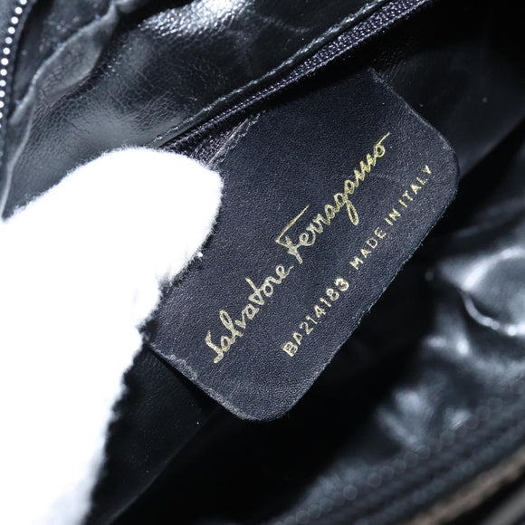 Salvatore Ferragamo Vala Shoulder Bag Enamel Black Gold Auth 143264