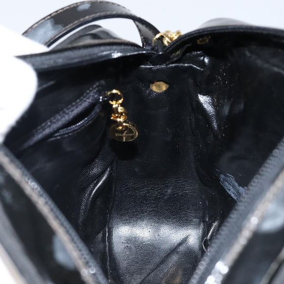 Salvatore Ferragamo Vala Shoulder Bag Enamel Black Gold Auth 143264