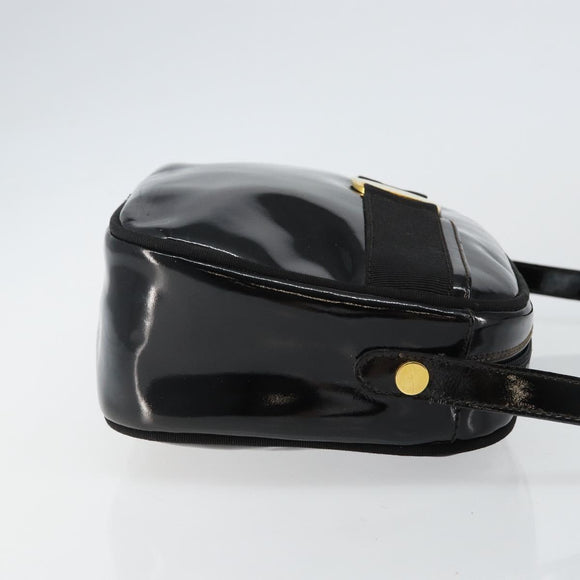 Salvatore Ferragamo Vala Shoulder Bag Enamel Black Gold Auth 143264