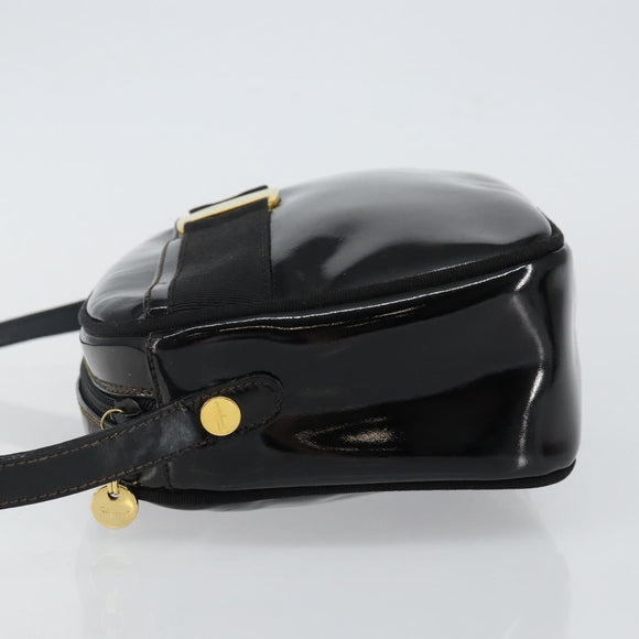Salvatore Ferragamo Vala Shoulder Bag Enamel Black Gold Auth 143264