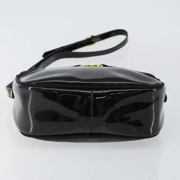 Salvatore Ferragamo Vala Shoulder Bag Enamel Black Gold Auth 143264