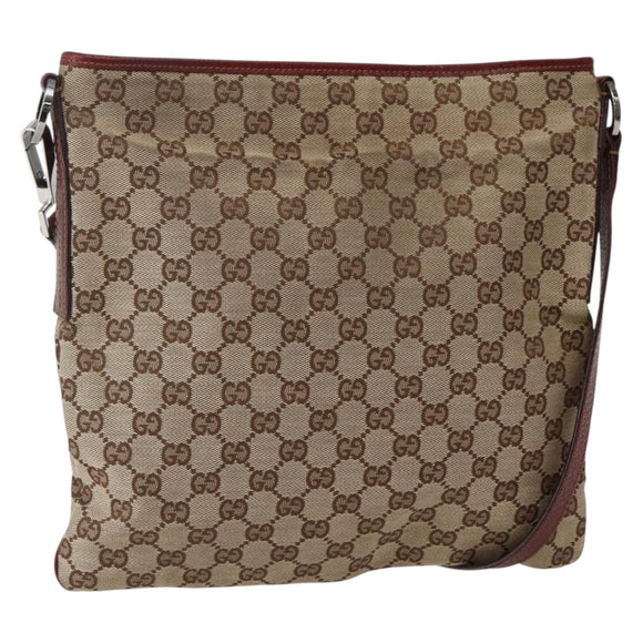 GUCCI GG Canvas Shoulder Bag Beige Silver 113013 Auth 143267