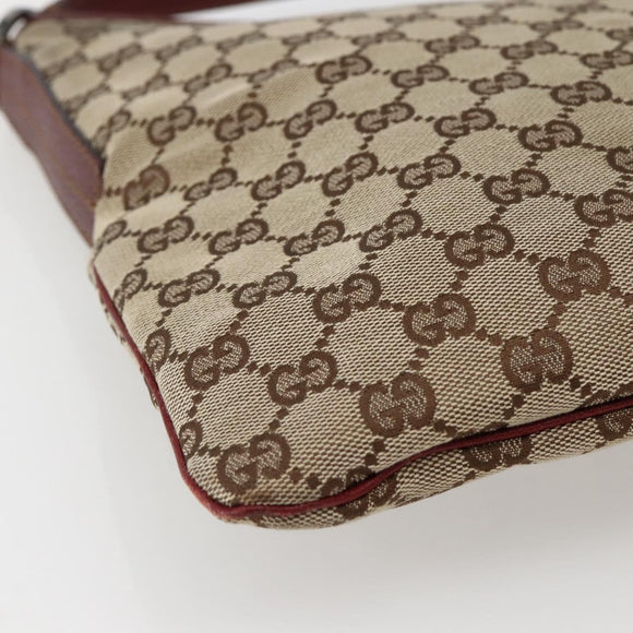GUCCI GG Canvas Shoulder Bag Beige Silver 113013 Auth 143267