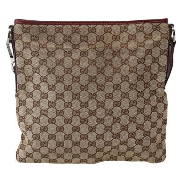 GUCCI GG Canvas Shoulder Bag Beige Silver 113013 Auth 143267