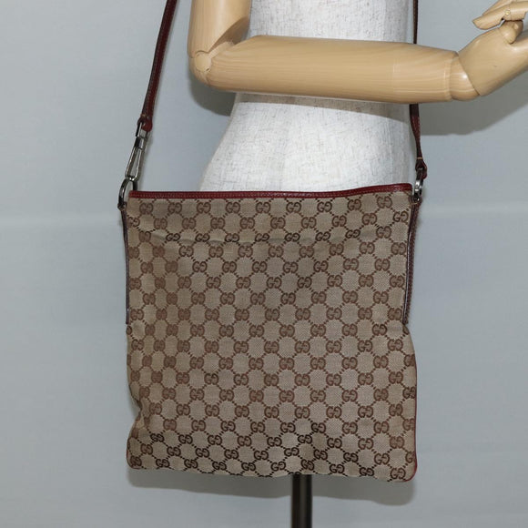GUCCI GG Canvas Shoulder Bag Beige Silver 113013 Auth 143267