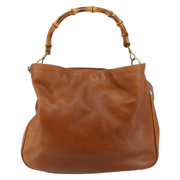 GUCCI Bamboo Hand Bag Leather 2way Beige Silver 001 1577 Auth 143268 - 0