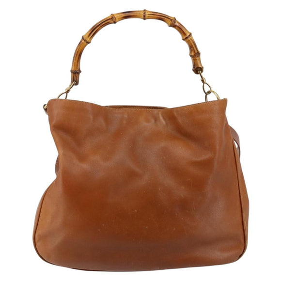 GUCCI Bamboo Hand Bag Leather 2way Beige Silver 001 1577 Auth 143268