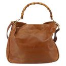 GUCCI Bamboo Hand Bag Leather 2way Beige Silver 001 1577 Auth 143268-3