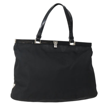 PRADA Tote Bag Nylon Black Silver Auth 143273