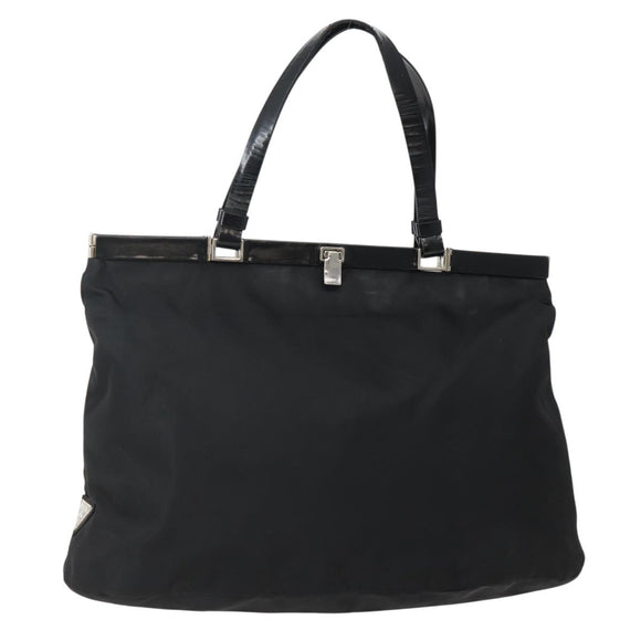 PRADA Tote Bag Nylon Black Silver Auth 143273