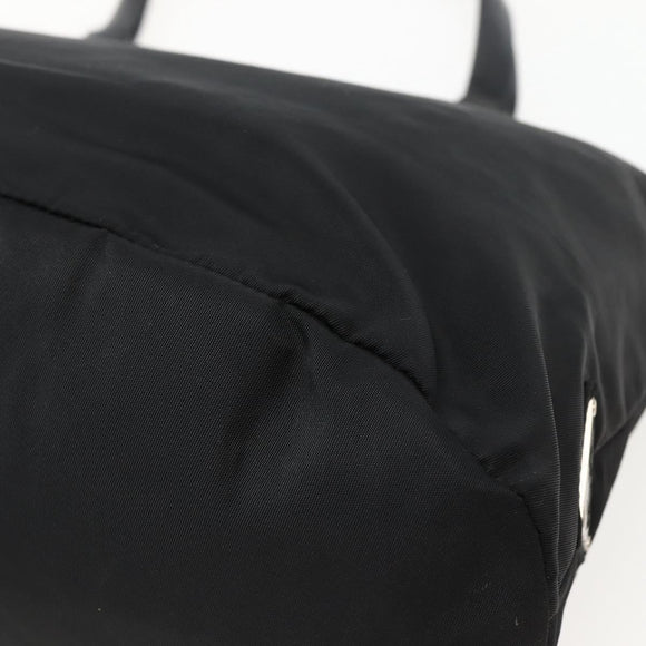 PRADA Tote Bag Nylon Black Silver Auth 143273