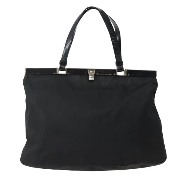 PRADA Tote Bag Nylon Black Silver Auth 143273