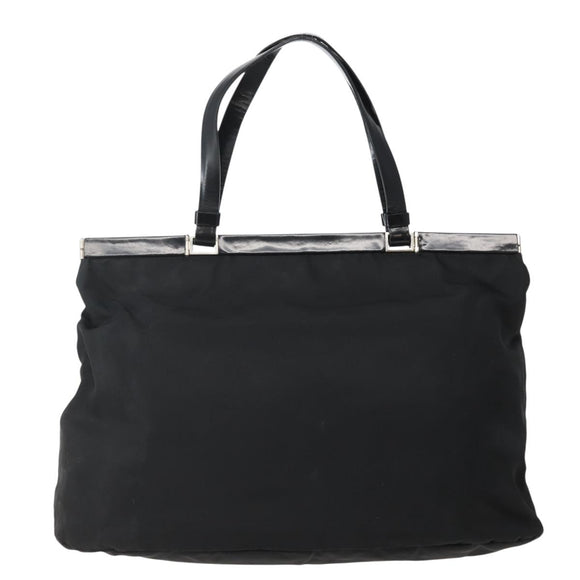 PRADA Tote Bag Nylon Black Silver Auth 143273