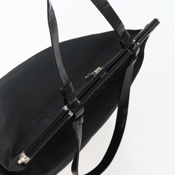 PRADA Tote Bag Nylon Black Silver Auth 143273