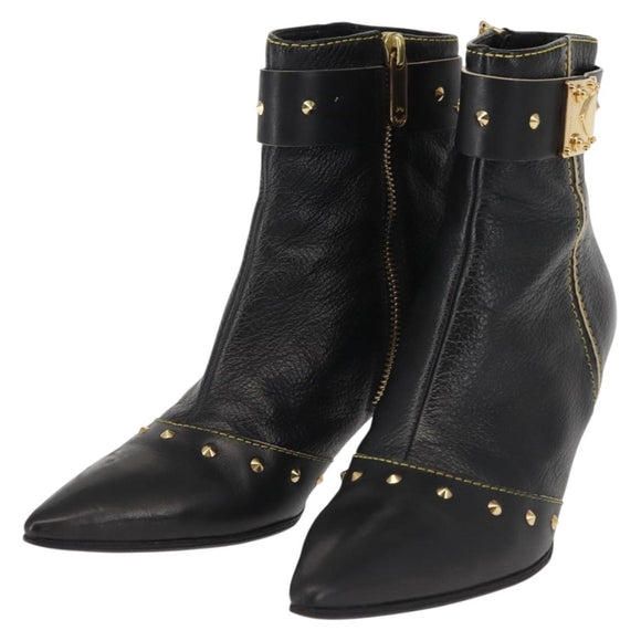 LOUIS VUITTON Short Boots Suhari Leather 34 1/2 Black Gold LV Auth 143282