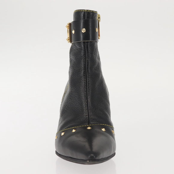 LOUIS VUITTON Short Boots Suhari Leather 34 1/2 Black Gold LV Auth 143282