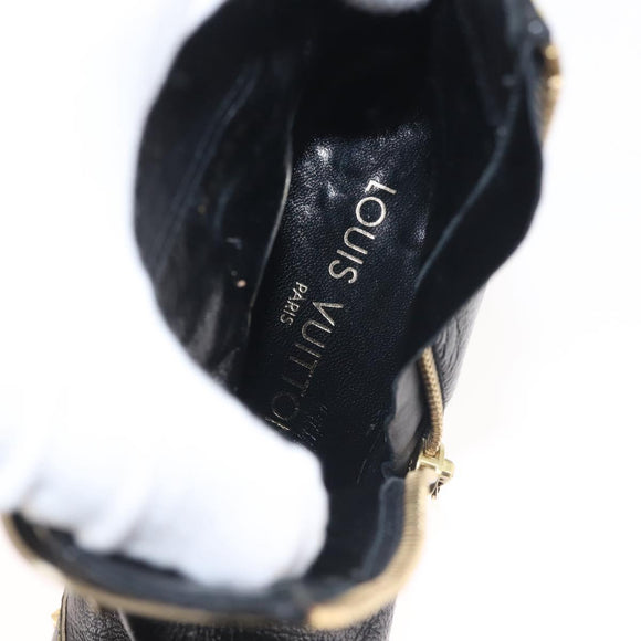 LOUIS VUITTON Short Boots Suhari Leather 34 1/2 Black Gold LV Auth 143282