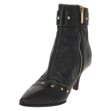 LOUIS VUITTON Short Boots Suhari Leather 34 1/2 Black Gold LV Auth 143282 - 0