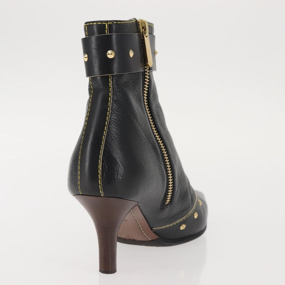 LOUIS VUITTON Short Boots Suhari Leather 34 1/2 Black Gold LV Auth 143282