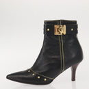 LOUIS VUITTON Short Boots Suhari Leather 34 1/2 Black Gold LV Auth 143282-24