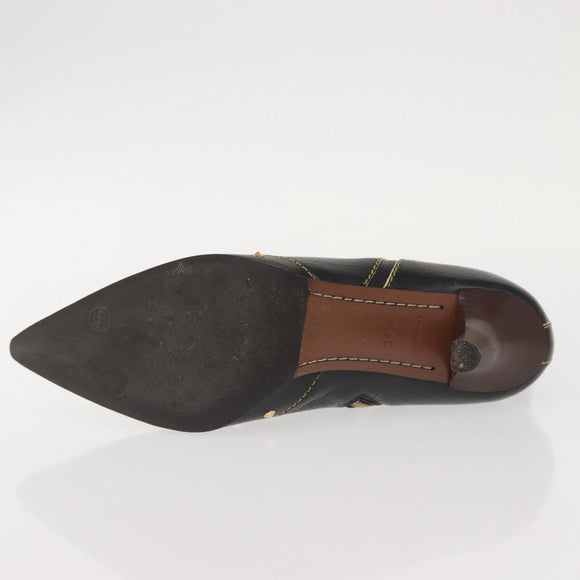 LOUIS VUITTON Short Boots Suhari Leather 34 1/2 Black Gold LV Auth 143282