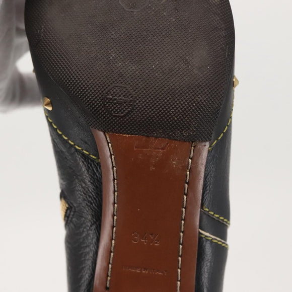 LOUIS VUITTON Short Boots Suhari Leather 34 1/2 Black Gold LV Auth 143282